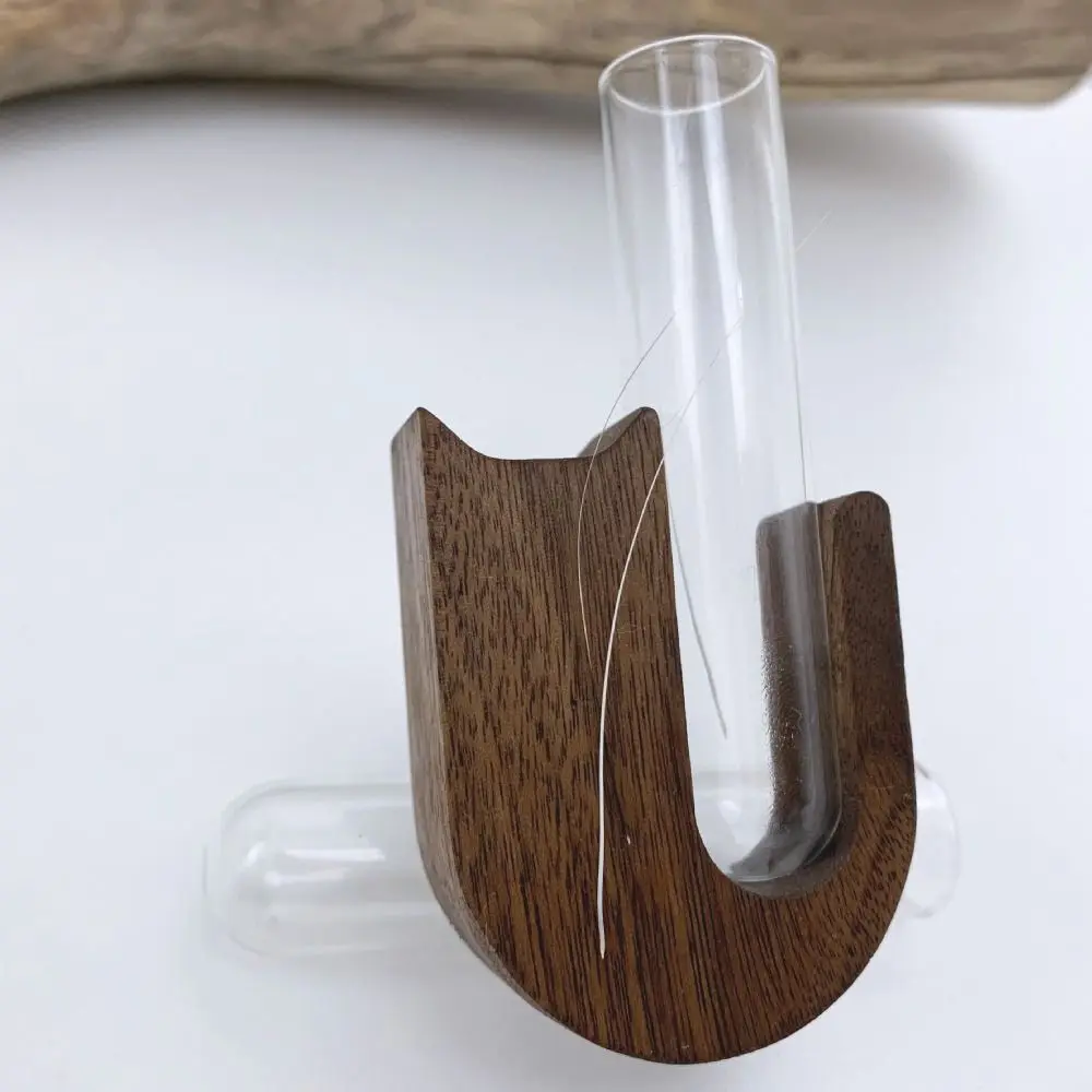 Florero de madera duradero para pelo de gato y mascota, florero de plantas hidropónicas con tubo de vidrio, caja magnética para almacenamiento de pelo de mascota, decoración para nevera