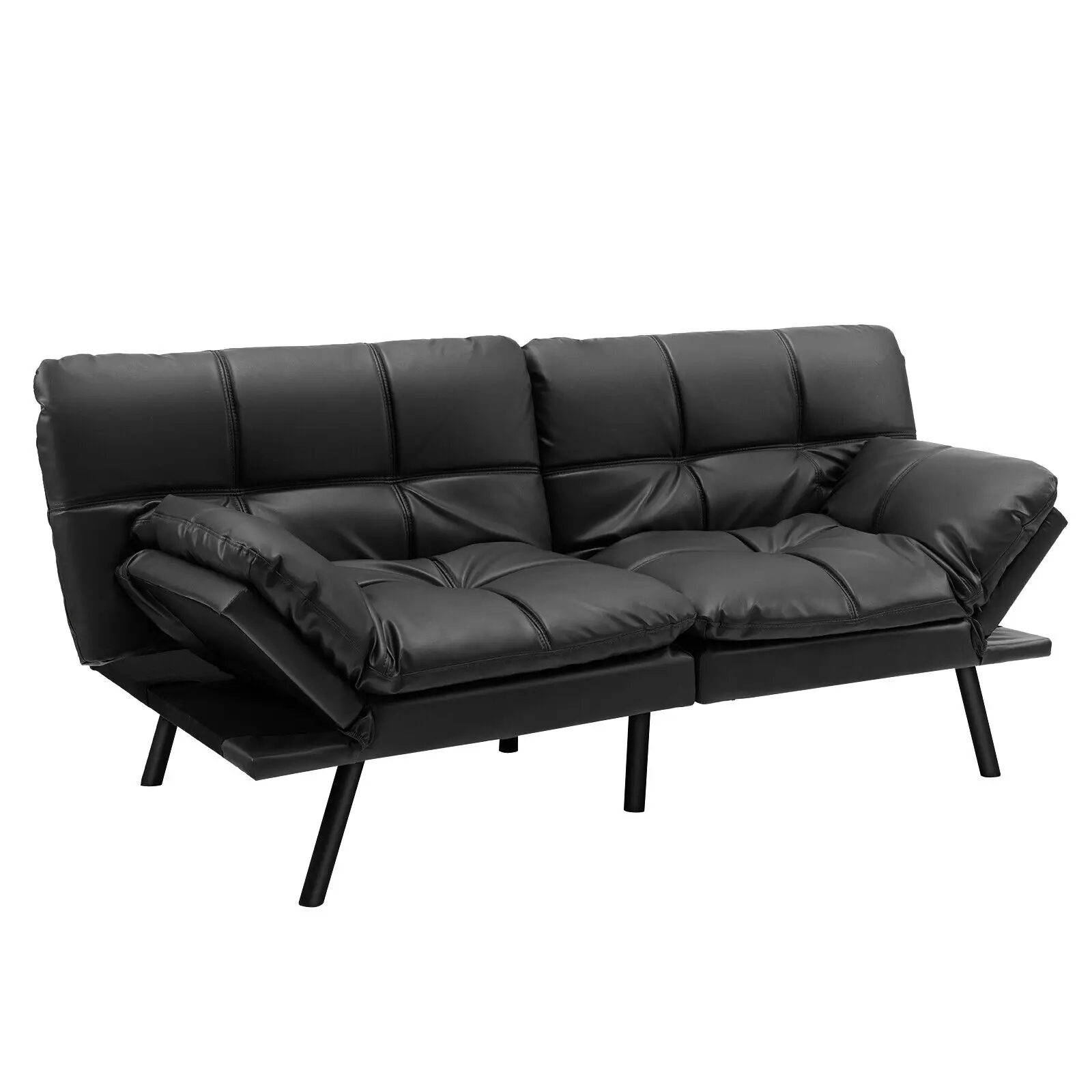 Costway Convertible Futon Sofa Bed Memory Foam Couch Sleeper w/ Adjustable Armrest Black