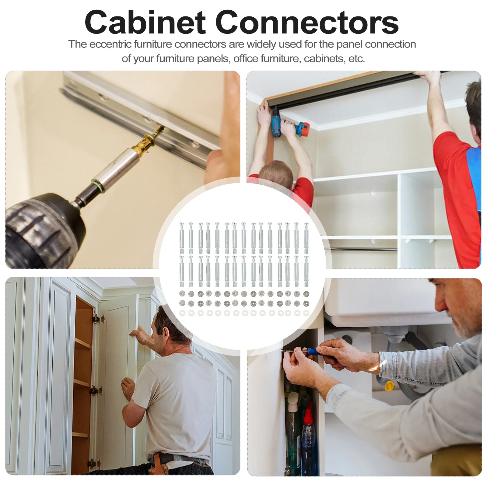 

1Set Furniture Connectors Cam Lock Fittings Iron Dowel Eccentric Bolt Durable Corrosion Resistant for Cabinets Panels