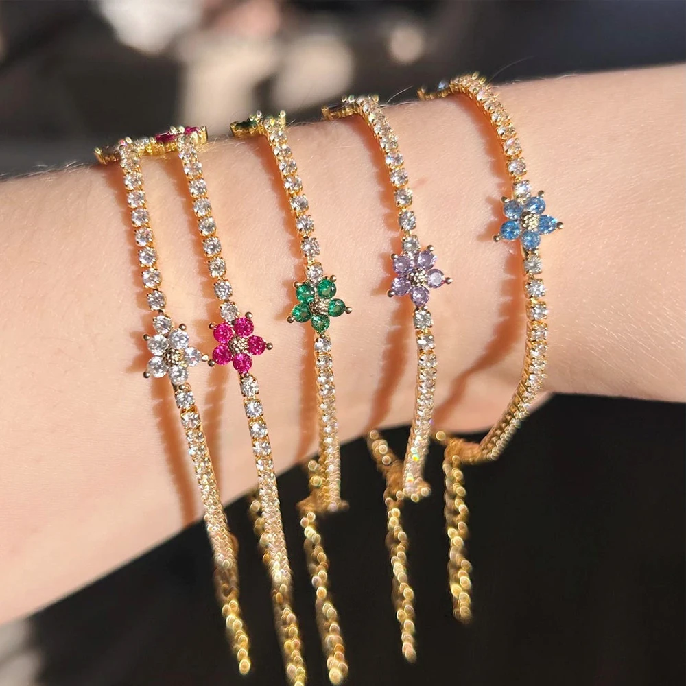 Multicolor Flower Zircon Tennis Bracelet For Women Gold Jewelry Gift For Her gift for mom for wife