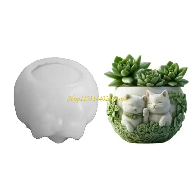 

N5KE Creative Cats Design Silicone Flower Pot Mold For Jewelry Container Cup