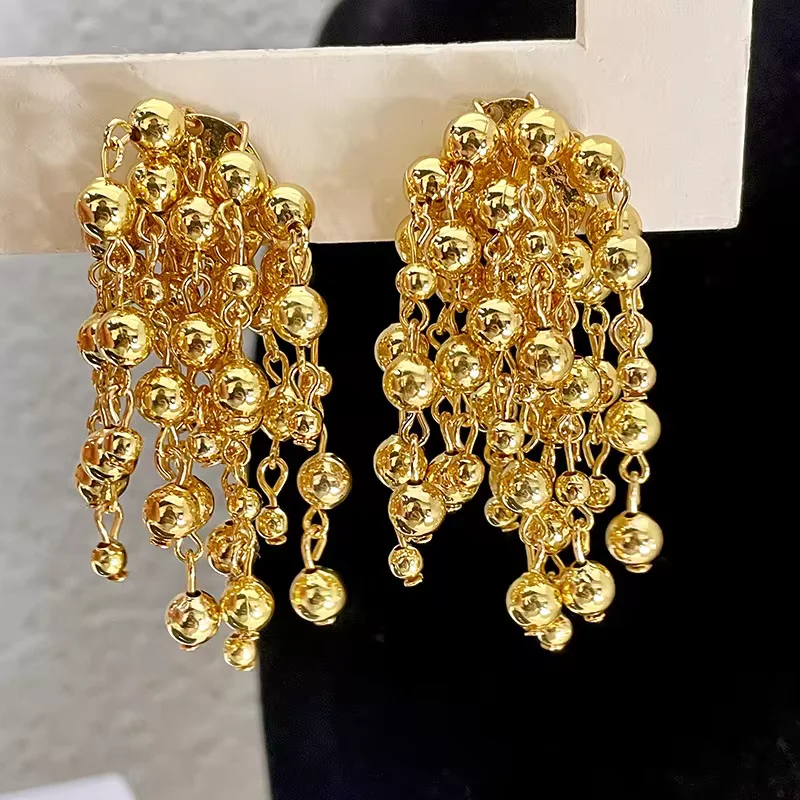 Vintage Metal Beads Grape String Tassel Drop Earrings For Women Girls Fashion Elegant Party Jewelry Gifts 2026 New