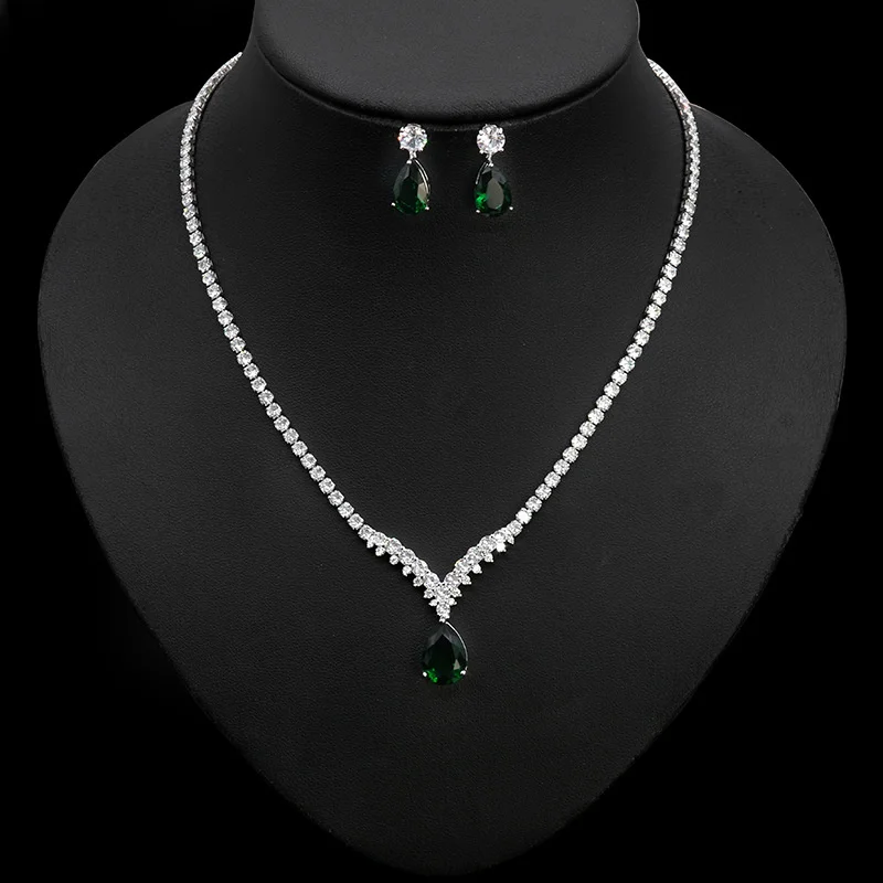 brand genuine Luxury real jewels Korean version zircon ins style necklace, female versatile earring two-piece set, accessories,