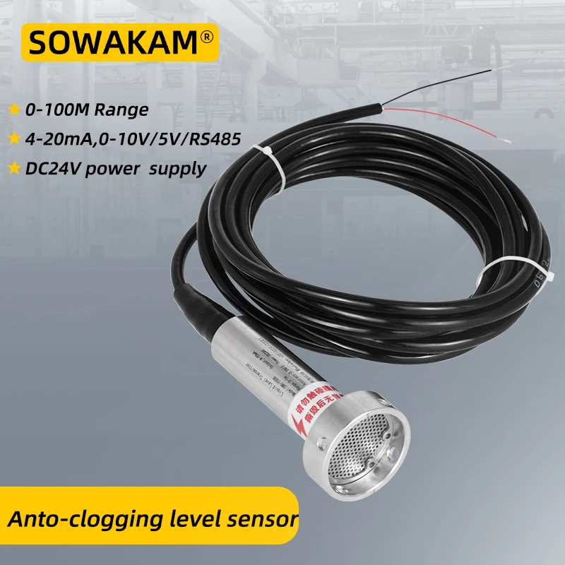 

Anti-blocking Level Transmitter 5M Range 4-20mA 10V 5V RS485 output 24VDC Liquid Level Sensor With 5m Cable 0.5%F.S.