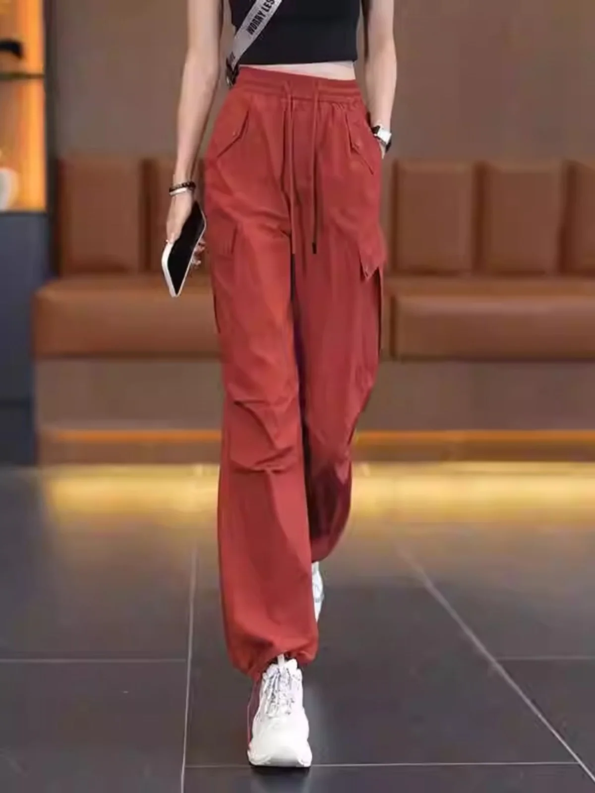 

Женские летние повседневные брюки с высокой талией и широкими штанинами, быстросохнущие, в корейском стиле, для работы и прогулок