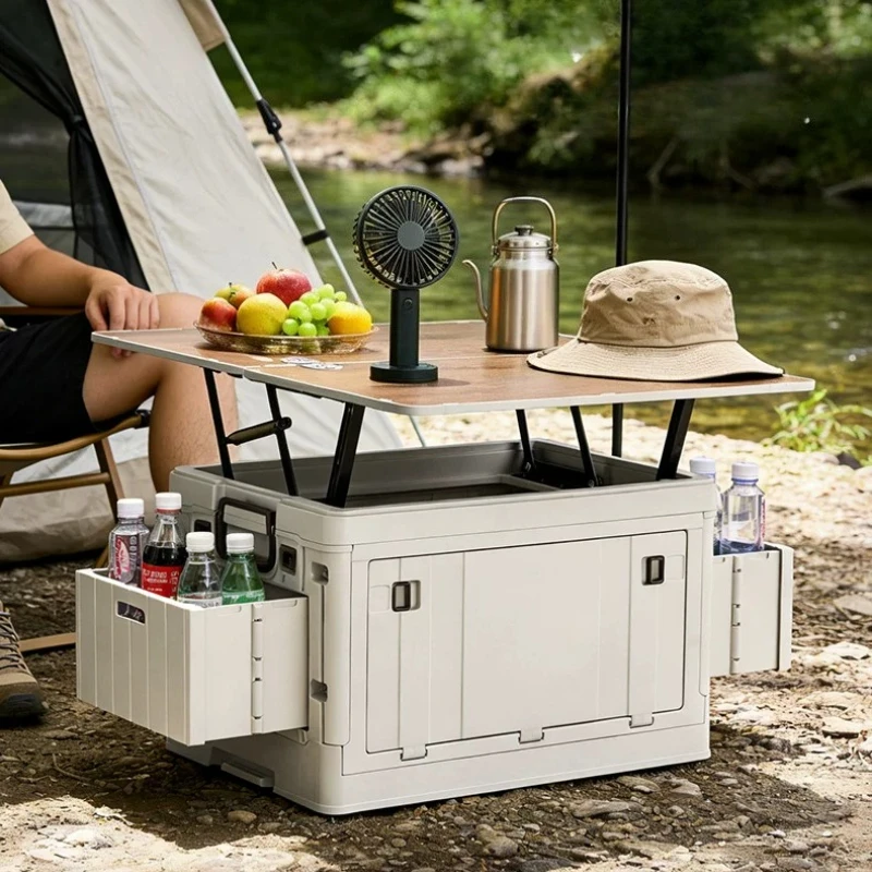 Outdoor camping table, storage box, car box table,  camping large-capacity dual-purpose multi-function foldable finishing box