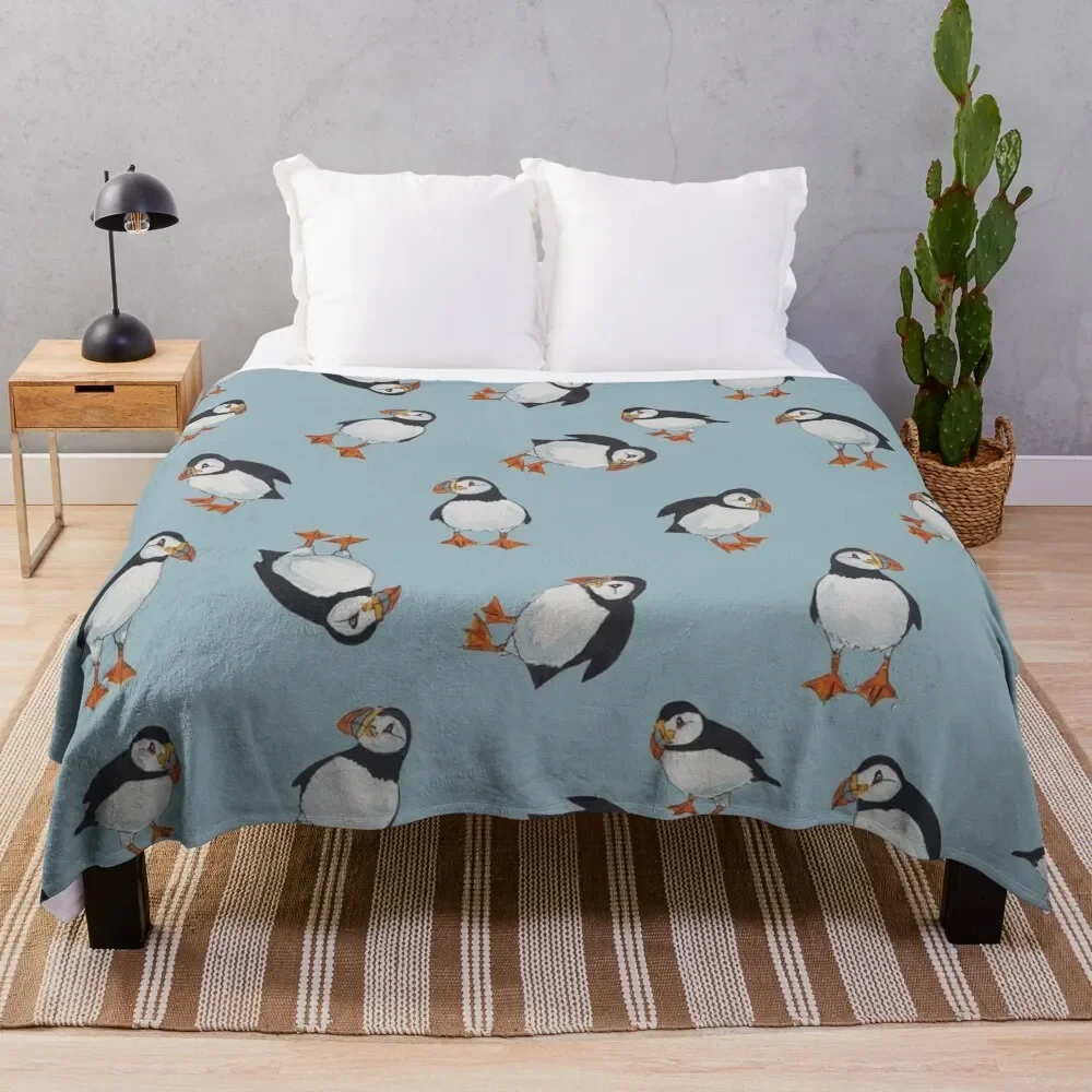 

Perfectly Perfect Puffins! Throw Blanket Flannel Quilt Decoratives Blankets