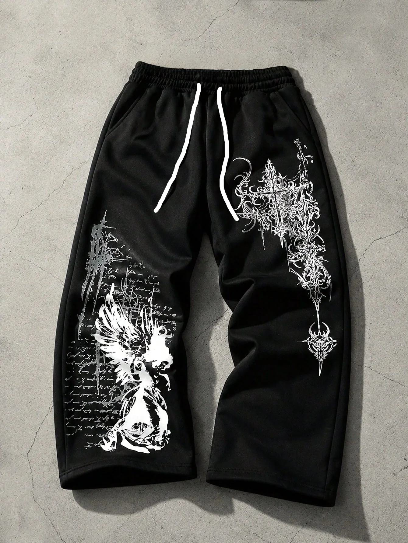 Y2K Grunge Gerade Sporthose, Schnelltrocknende Retro Gothic Dämonenkreuz Dunkle Grafik-Print Atmungsaktive Alltags-Jogginghose für Kinder – Detail 14