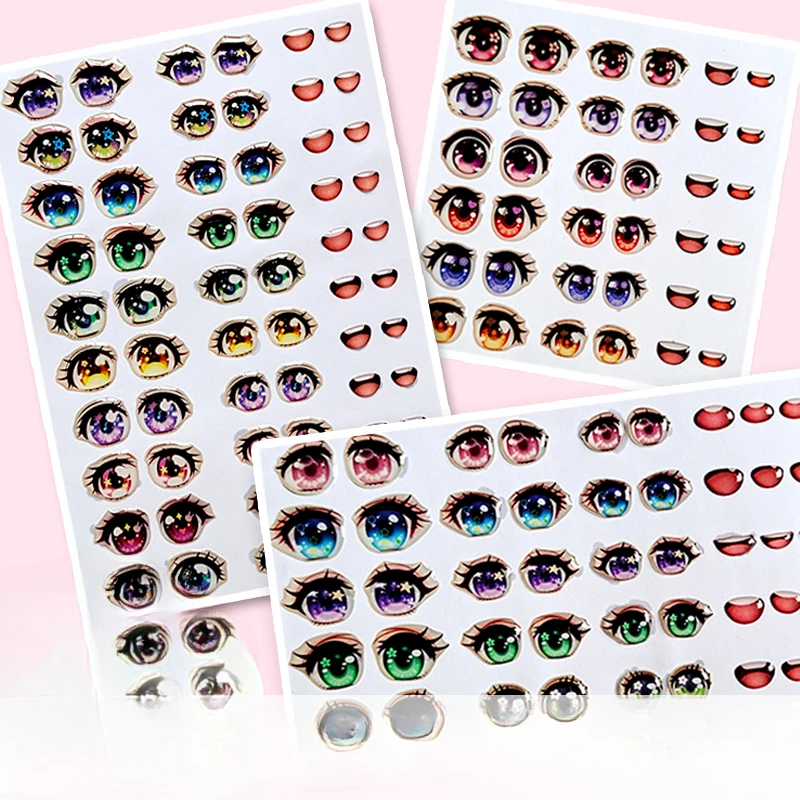 Crystal Eye sticker Three-dimensional Epoxy Sticker DIY Doll Model Eyes Mouth Long Eyelashes Eyebrows Polymer Clay Make Material