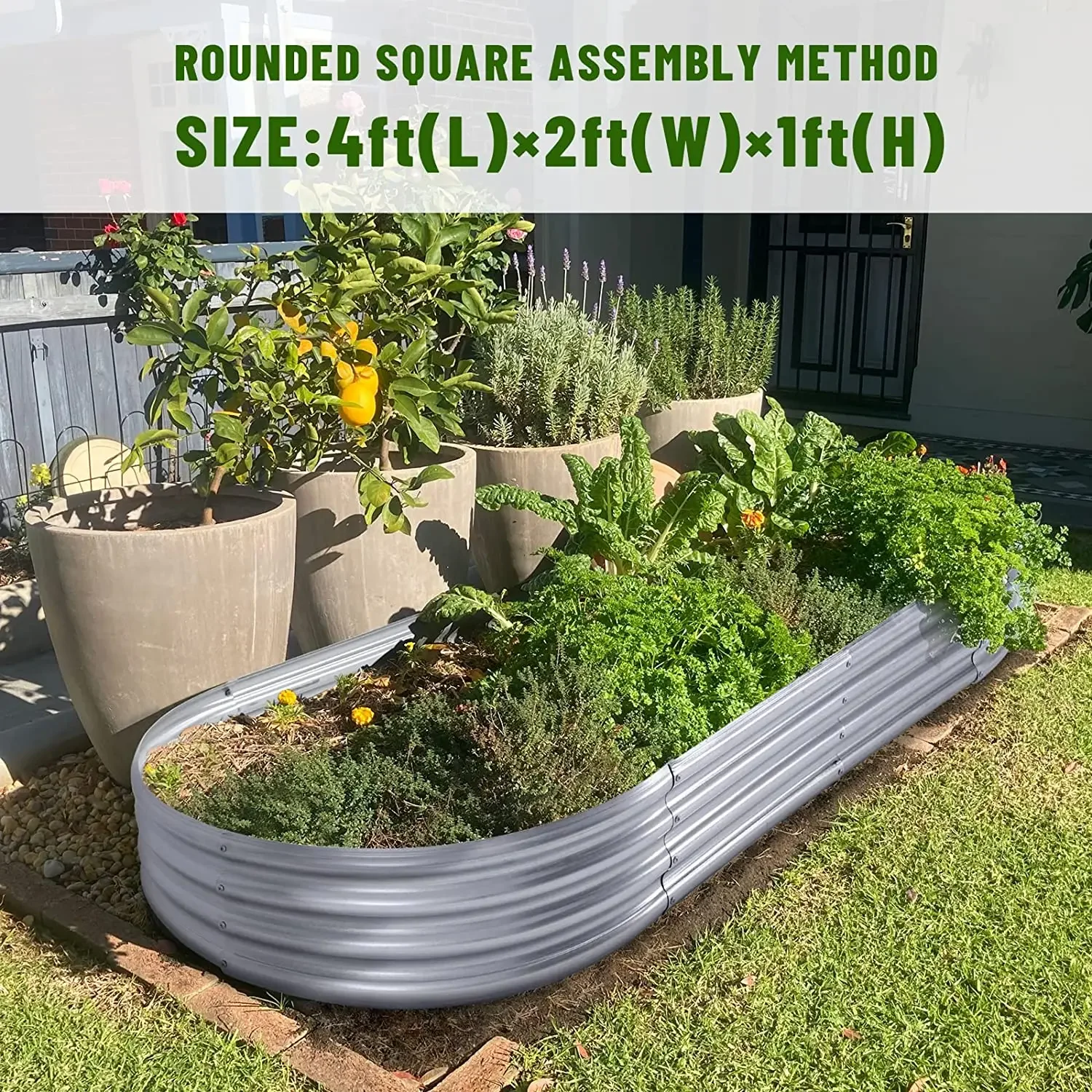 Galvanized Raised Garden Bed Kit,Planter Raised Garden Boxes Outdoor, Oval Large Metal Raised Garden Pot For Vegetables