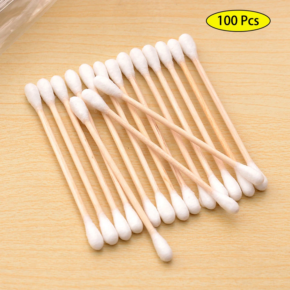 100pcs สุขาภิบาลผ้าฝ้าย Swabs Double Headed แต่งหน้า Remover และแต่งหน้า Swabs ทําความสะอาดหูสุขาภิบาลผ้าฝ้าย Swabs