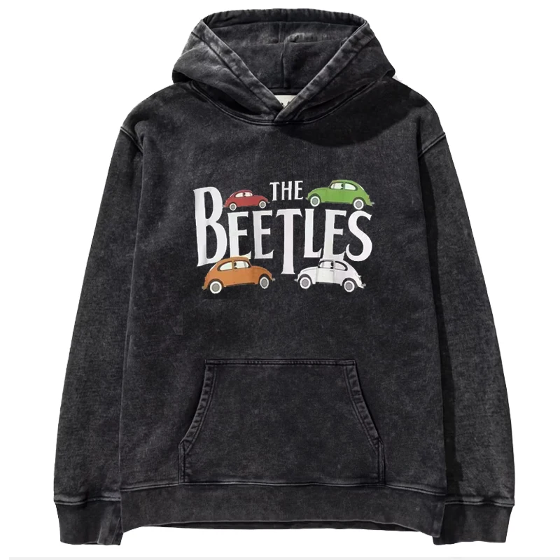 The Beatles Vintage Punk Cotton Washed Retro Hoodie Sweatshirt Women Men Streetwear Black Hooded Pullover High Quality