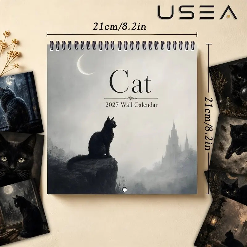 2027 Gothic Black Cat Wall Calendar, 12 Month Yearly Monthly Planner, Christmas New Year Gift for Mom Women Coworker Teacher