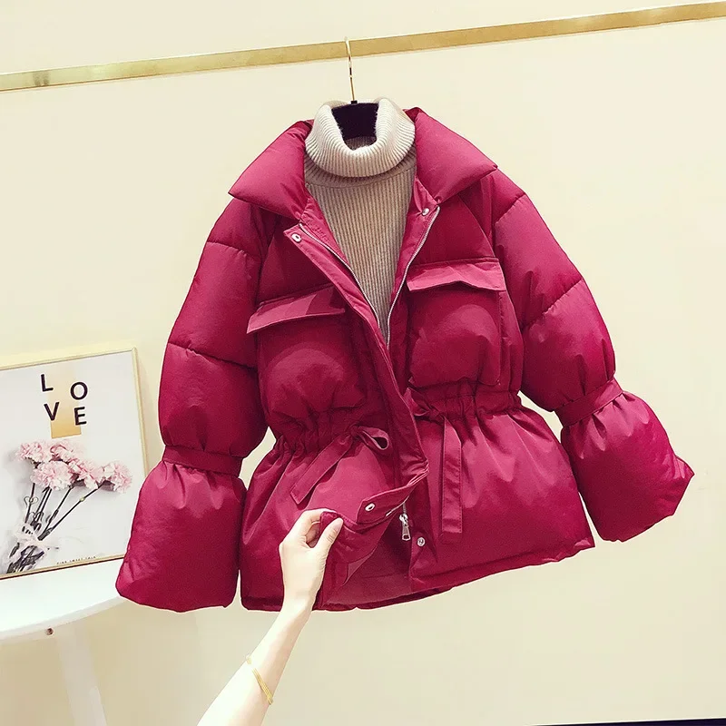 2023 Fashion Women Jacket Baggy Bread Suit Winter Coats Down Cotton Waterproof Windproof Bandage Outdoor Sporting Short Parkas