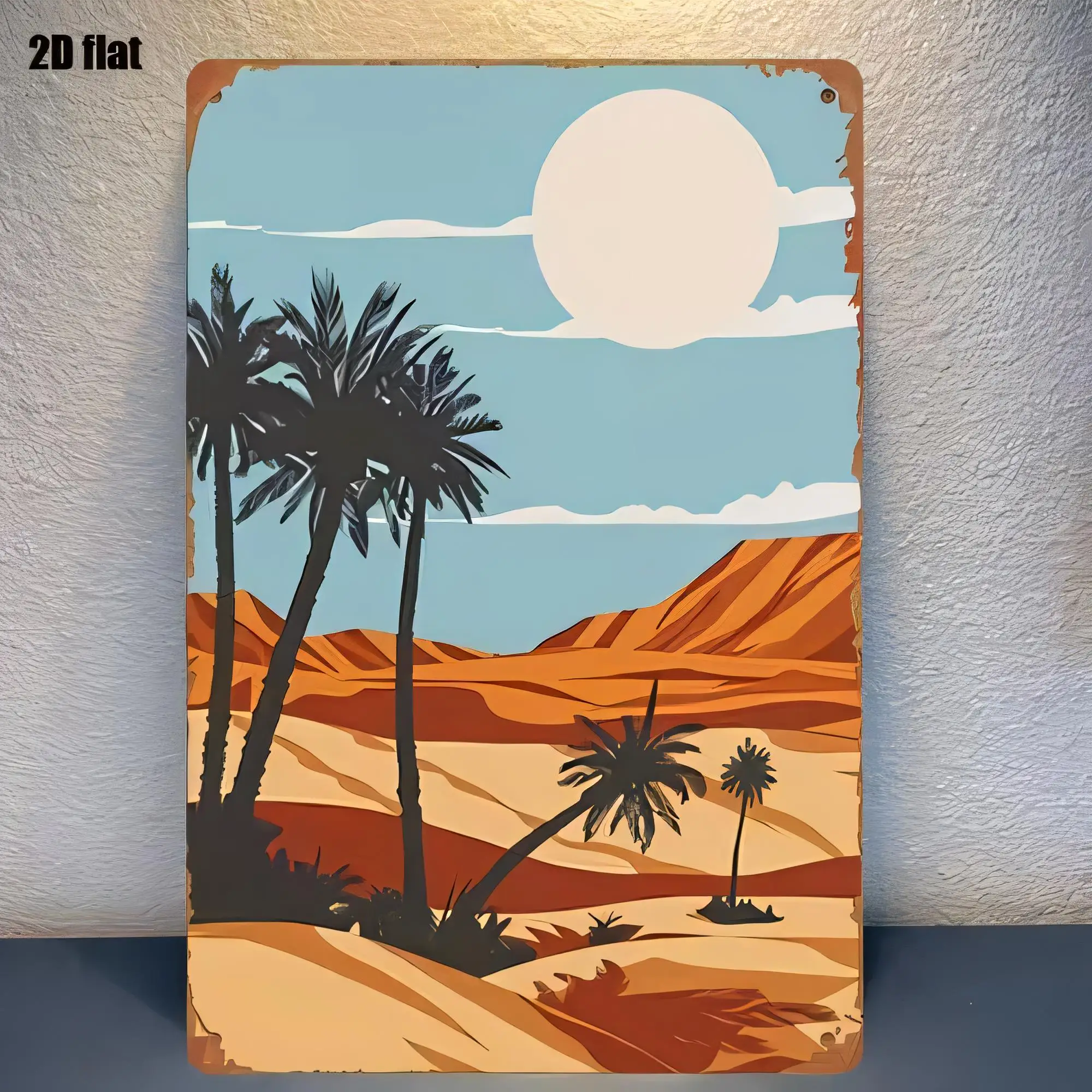 Vintage Desert Landscape Tin Sign, Retro Saharan Dunes Tree Wall Decor,  Metal Plaque for Home Bar Cafe Garage, Desert Sunset