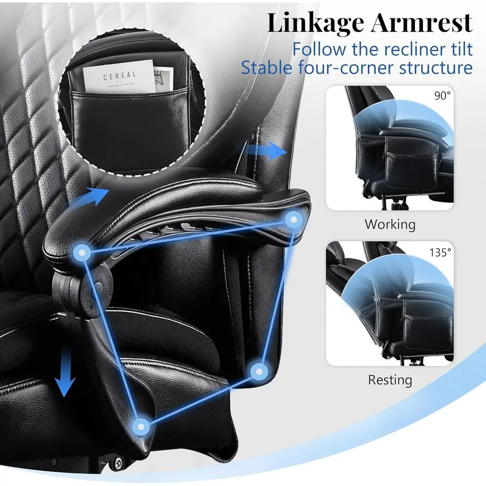 650ポンドのマッサージオフィスチェア、振動揉みほぐし4ポイント機能付きのPU製大型オフィスチェア、特大サイズの人間工学に基づいたリクライニングエグゼクティブチェア