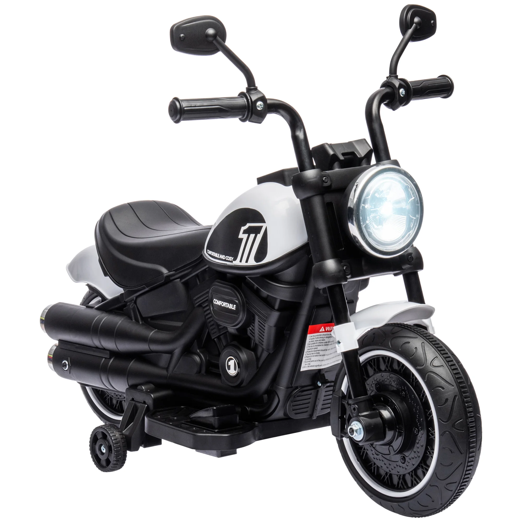 Elektrische motorfiets voor kinderen van 18-36 maanden met 6V batterij, koplamp en afneembare hulpwielen