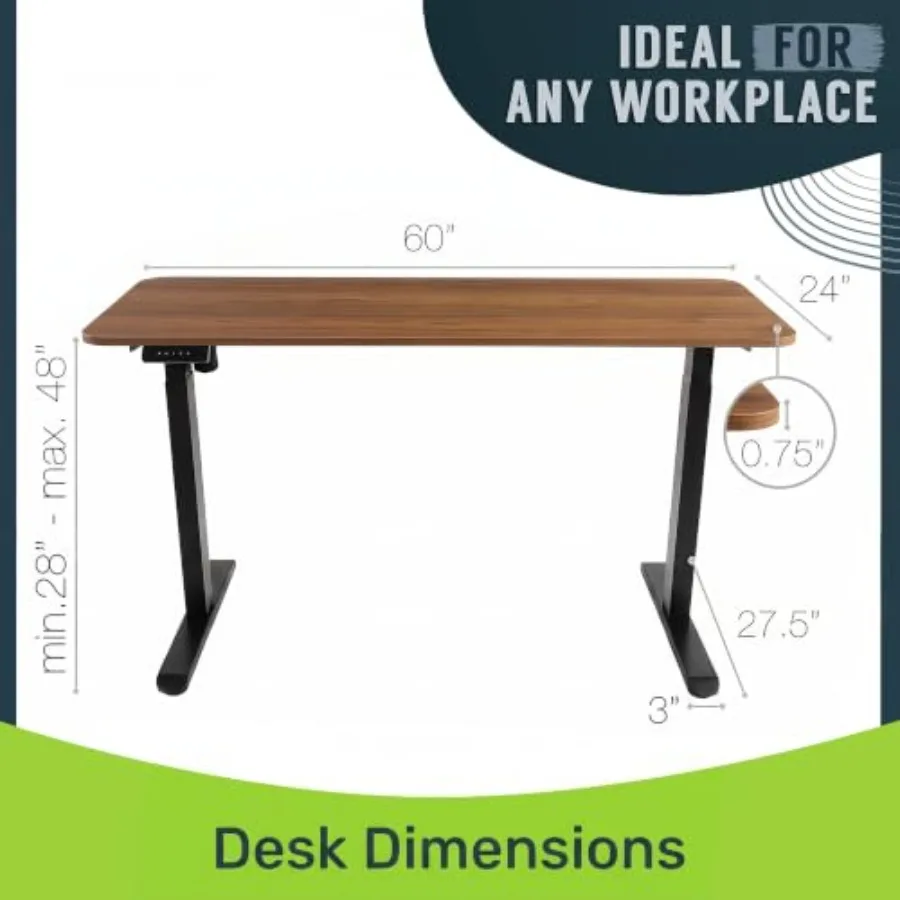 Electric Standing Desk Frame 60 x 24 Inch Tabletop - Motorized Workstation Two Leg Stand Up Desk with Memory Settings and Teles
