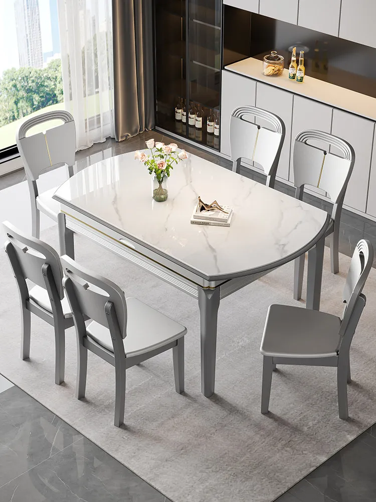 

Rock Slab Dining Table and Chairs, Combined with Modern Simple Light Luxury Small Household Foldable Square