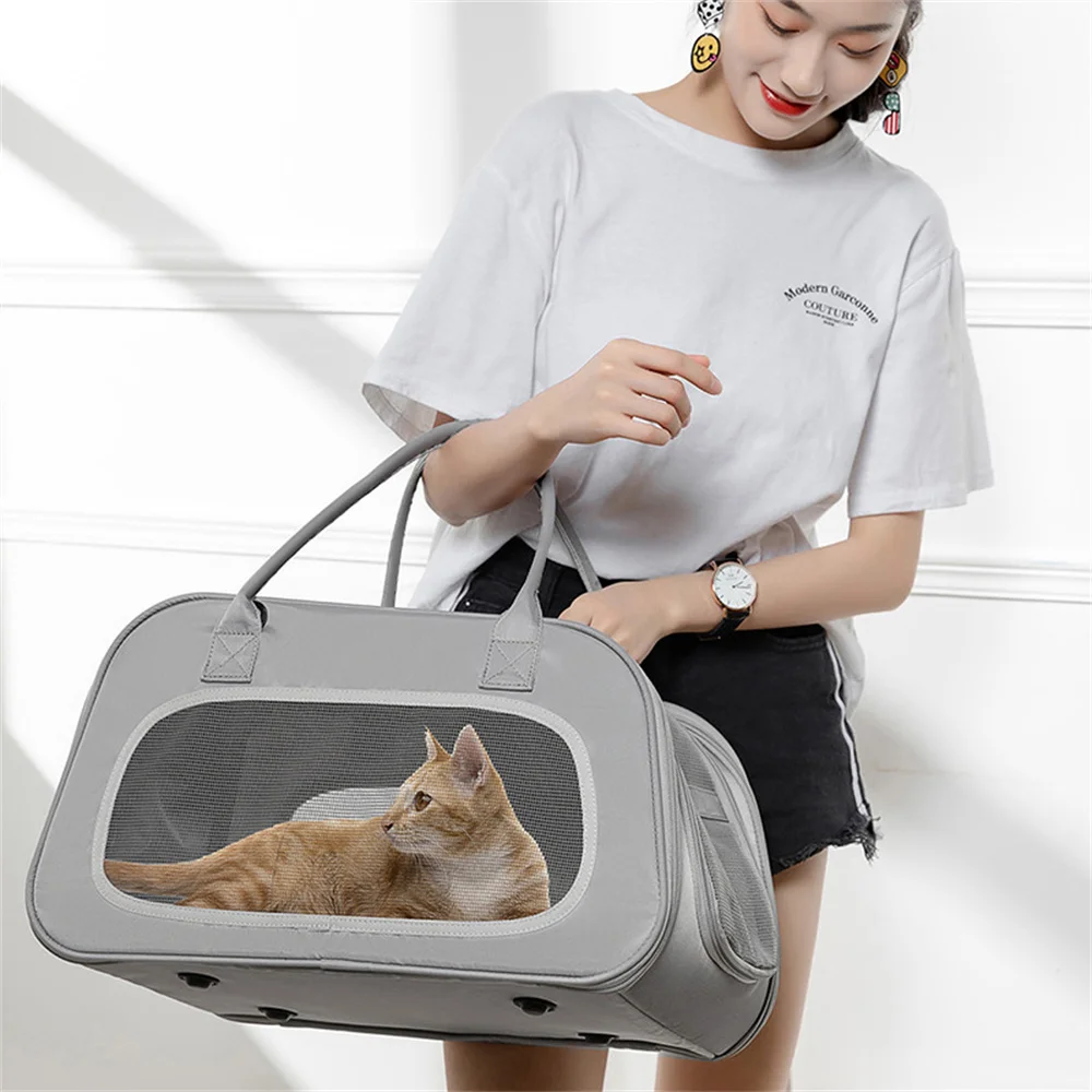 Airline Approved Cat Carrier Breathable Portable Travel Pet Carrier for Cats and Small Dogs Foldable Escape Proof Cat Handbag