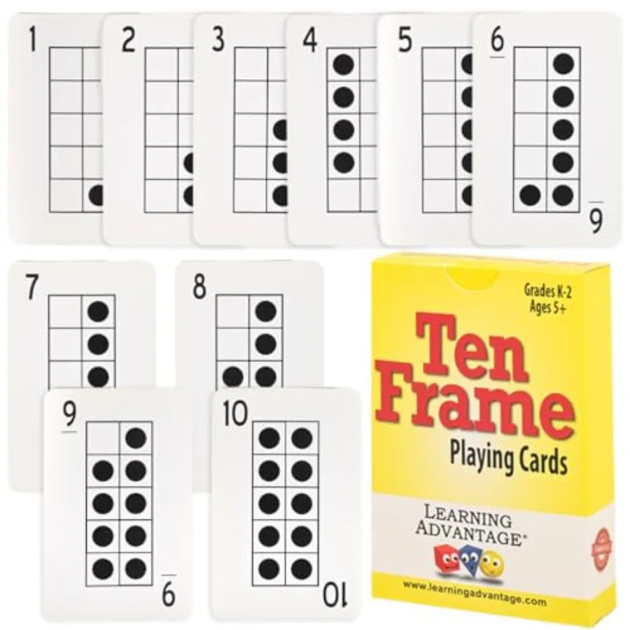 

Early Math Resource: Ten Frame Playing Cards Cardstock Multicolor for Subitizing Practice and Number Recognition 1-10