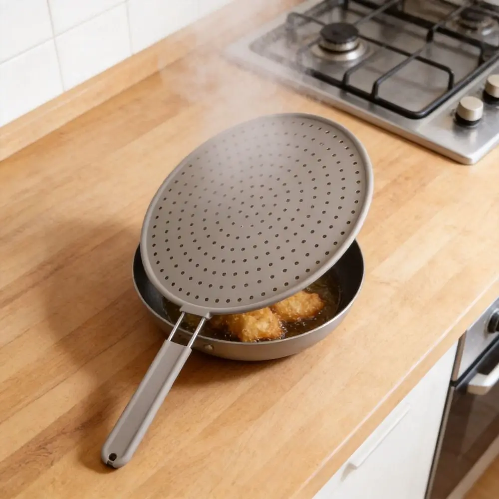 Heat Resistant Kitchen Splash Plate with Handle Splash-proof Silicone Splatter Screen Easy Clean Scald Proof Oil Splatter Guard