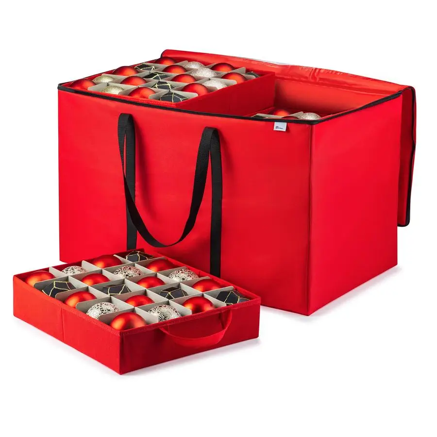 

Коробка для хранения рождественских украшений, вмещает 200-300 украшений, с индивидуальными поддонами, устойчивая к разрывам, из ткани Оксфорд 600D, с возможностью персонализации.