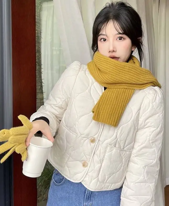 

Женские парки из натурального кроличьего меха, осенние стеганые на пуговицах из полиэстера, укороченные, в консервативном стиле, для колледжа, повседневные, удобные, простые, модные, OL