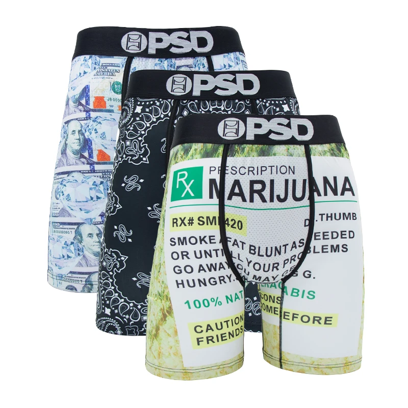 PSD 3 ชิ้นผู้ชายชุดชั้นในนักมวยฤดูร้อน Breathable ตาข่ายบุรุษกางเกงแฟชั่นพิมพ์ Boxershorts Plus ขนาด S-2XL กางเกงบ็อกเซอร์ชาย