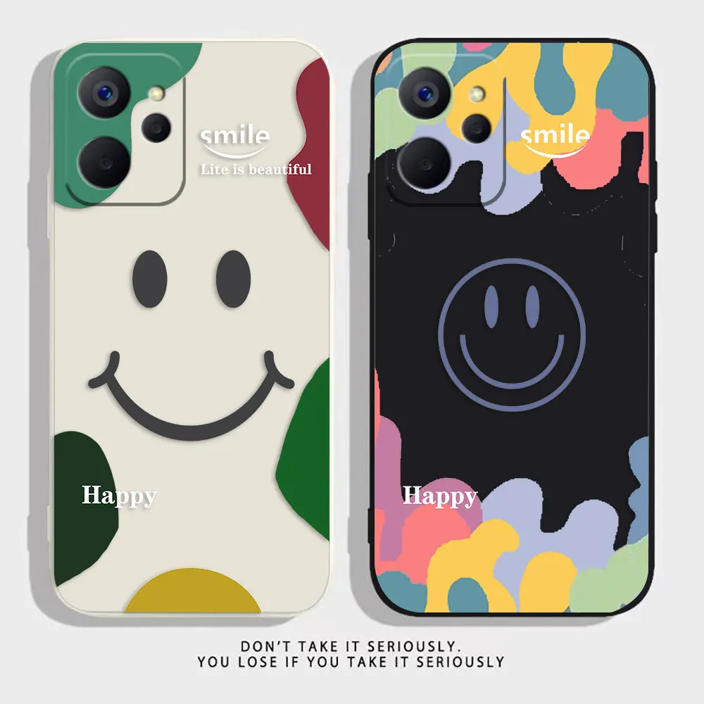 Smiling Face Happy Case For Realme 10 9 8 8I 7 7I 6 5 C15 C21 C21Y GT NEO 2 3 5 V11 V13 V15 V25 Colour Liquid Case Funda Shell