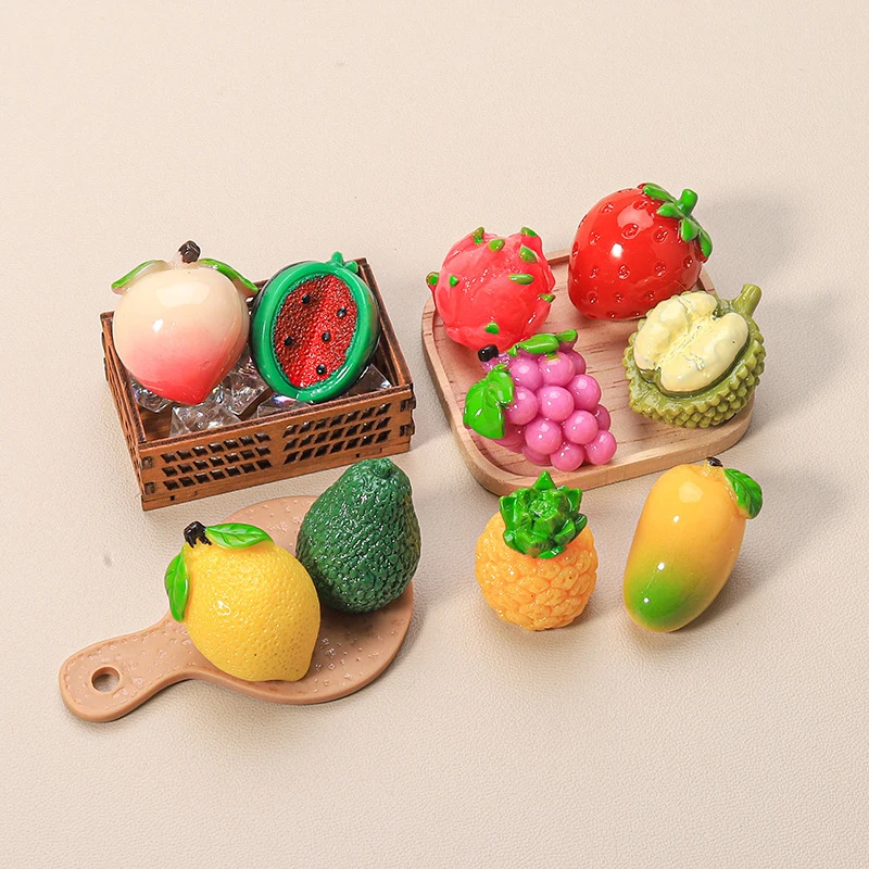 Pretend Play 1/12 Scale Miniature Dollhouse Fruit Mini Grape Apple Mango Durian Avocado Food for Doll House Kitchen Accessories