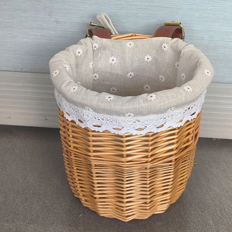 

Grass Willow Rattan Weave Round Basket Bicycle Front Basket Bicycle Storage Basket Woven Basket Bike Accessories