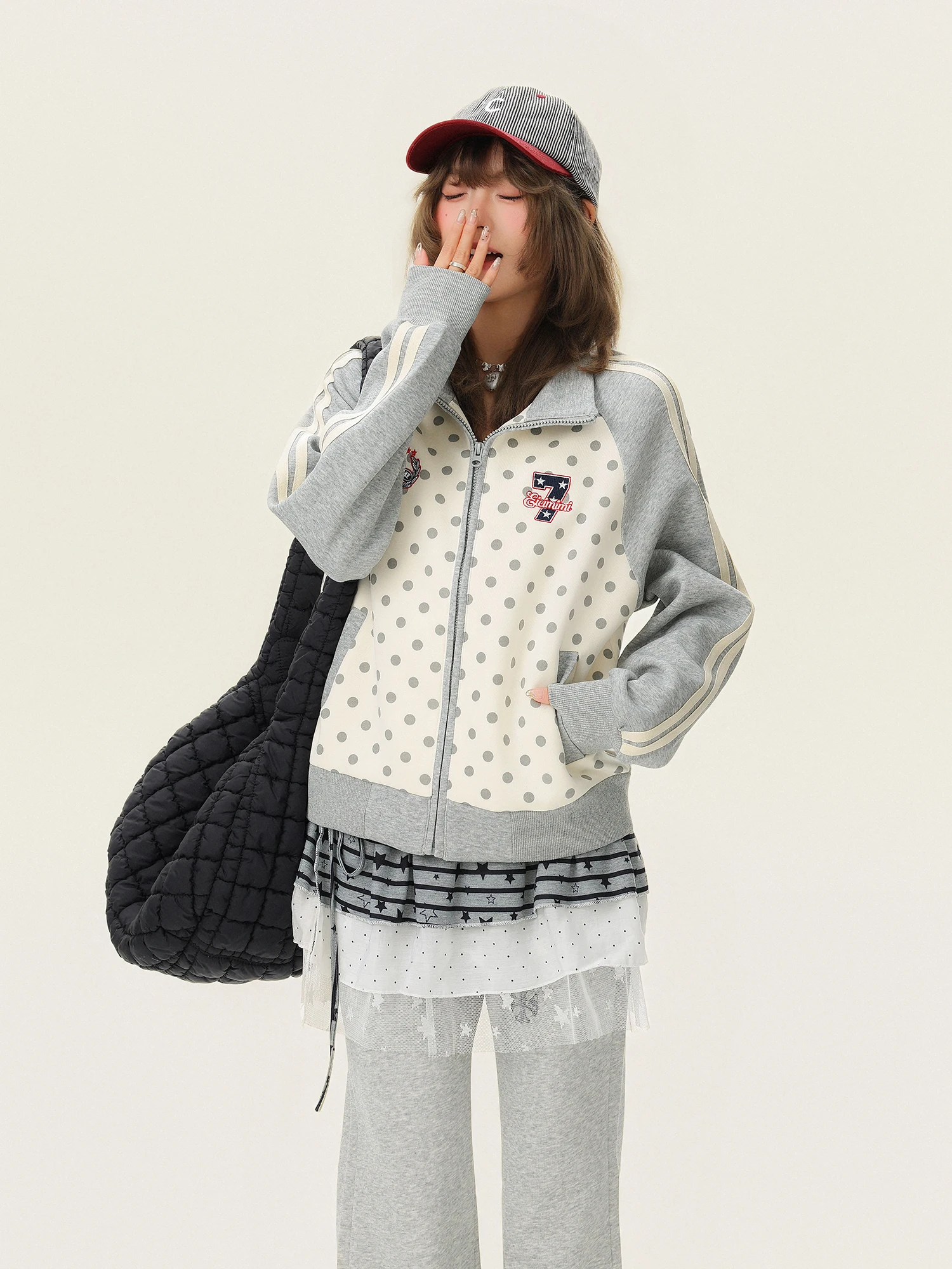 

Корейская свободная толстовка в стиле кэжуал для женщин, весенняя спортивная верхняя одежда с вышивкой и полосками, повседневное пальто с длинными рукавами