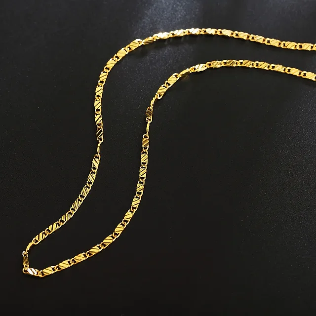 40-75cm 18-karatowy złoty kolor Charm 2mm płaski łańcuszek naszyjniki dla kobiet mężczyzn luksusowa moda Party biżuteria ślubna