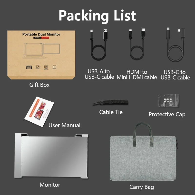 

Портативный монитор 2026 Plug and Play с двумя экранами 14 дюймов, расширитель экрана для игрового ноутбука, IPS LCD дисплей 1080P для путешествий