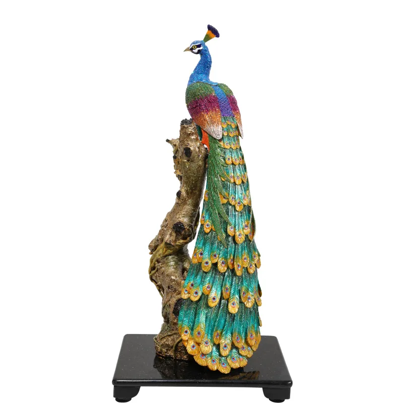 Light luxury enamel color handicrafts hand-painted metal diamond peacock ornament club hotel decoration