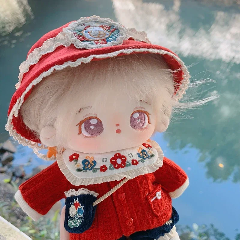 Handmade 6pc/set Doll Clothes 20cm Cute Red Hat Knitted Jacket Shorts Shoes Plush Dolls Outfit Toys Doll's Accessories Cos Suit