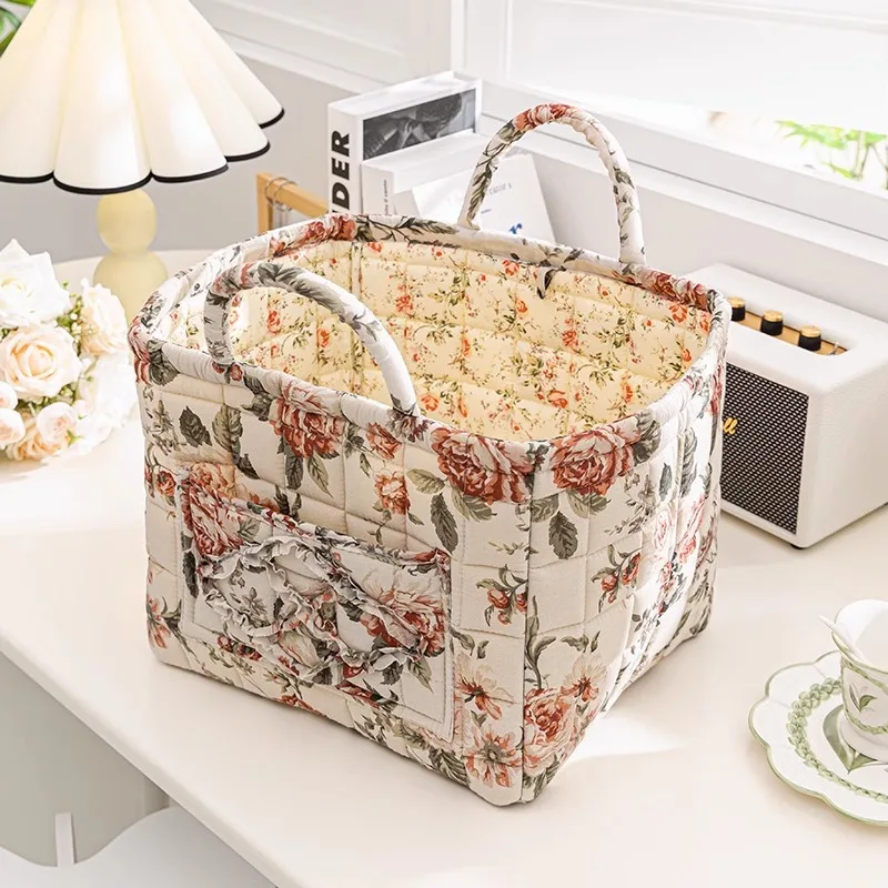 Home Fabric Storage Basket Korean Pastoral Style Portable Underwear Debris Organizing Frame Machine Washable Storage Basket