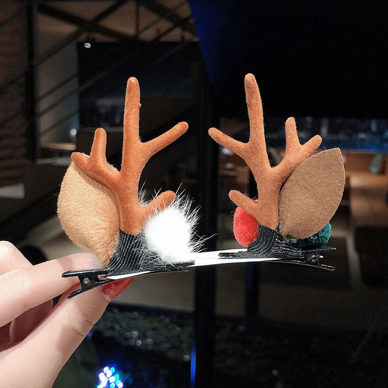 2Pcs/lot Christmas Hair Clips For Women Girls Antler Deer Ear Hairpin Hairgrips Kids New Year Barrettes Hair Accessories Jewelry