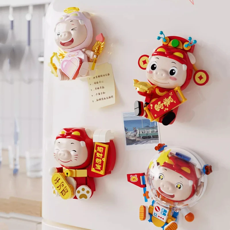 GGbond Refrigerator Magnet Building Blocks Cupid God of Wealth Model Desktop Ornaments New Year Decoration Toys Birthday Gifts