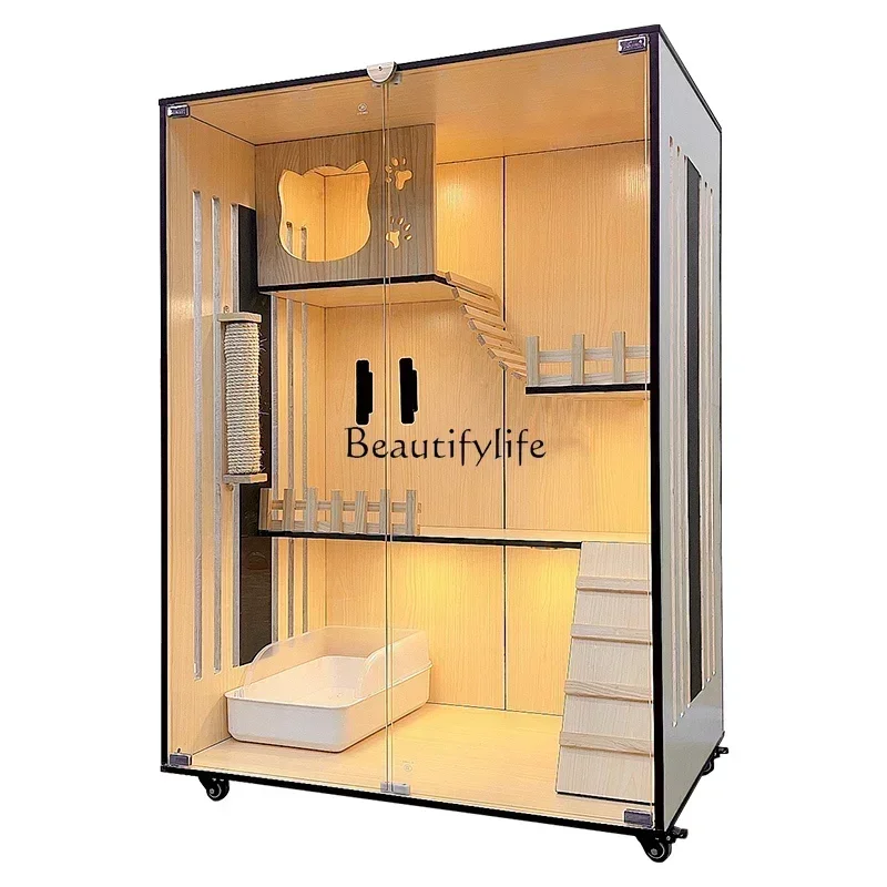 

lCat Cage Villa Super Large Free Space Home Indoor Two-Layer Luxury Solid Wood Cat House