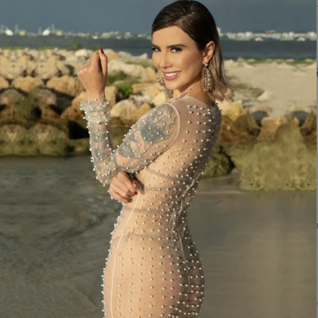Sexy Black Maternity Photography Props Dresses Transparent Bright Pearl Lace Tulle for Pregnancy Women Photo Shoot Accessories view 5