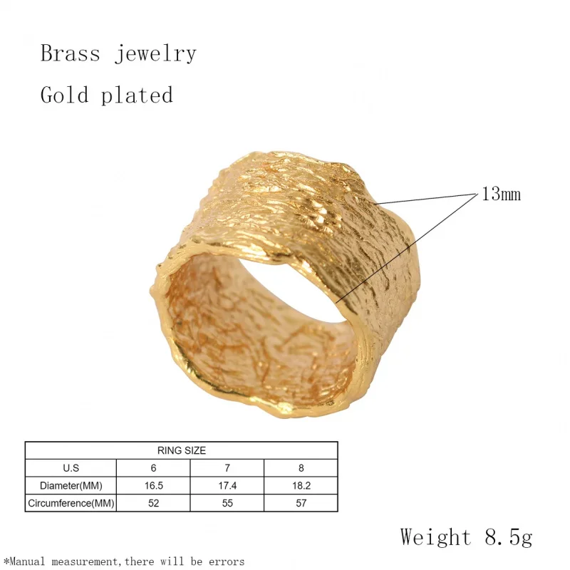 Litheline 24K Gold Plated Brass Molten Texture band Ring, Wide Design Lead-Nickel-Sensitive Unisex Jewelry view 6