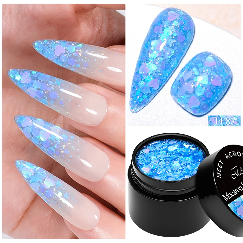 Macaron Glitter Sequins Nail Gel Polish Pink Purple Star Heart Shaped Sequins Gel Polish Semi Permanent Nail Art Gel Varnishes