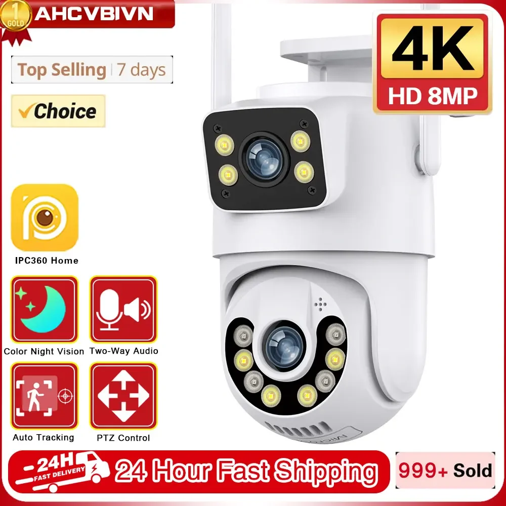 

4K 8MP PTZ WIFI Camera Dual Lens Dual Screen IP Camera Outdoor 4MP HD Auto Tracking Security Protection CCTV Surveillance cams