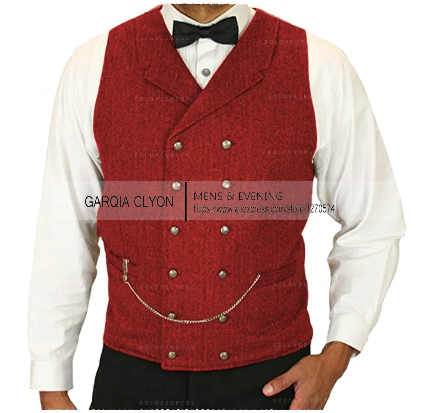 

Herringbone New Casual Men's Vest Business Metal Buckle Jacket Slim Fit Prom Wool Double Breasted Waistcoat Party Wedding Grooms