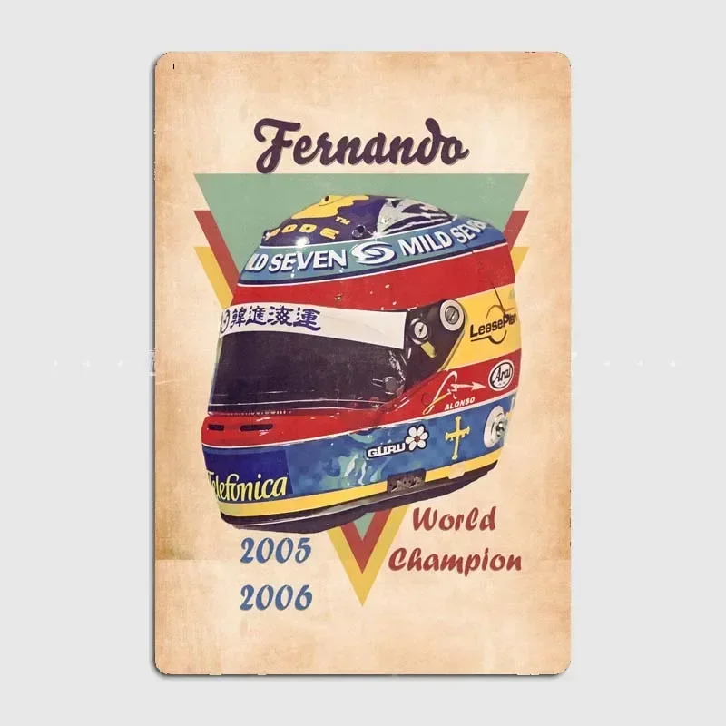 Fernando Alonso Helmet  Nordic Art Poster Tin Sign for Wall Decorations, Retro Style Plaques for Home and Sofa Backgrounds