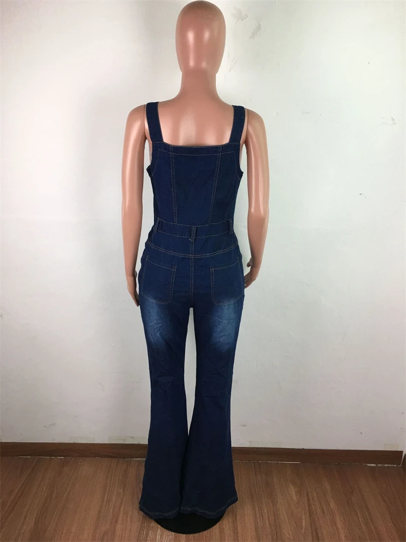 Streetwear Jean Spaghetti Strap Jumpsuits Women Summer Y2K Clothes Button Up Denim Rompers Playsuits One Pieces Overalls Outfits