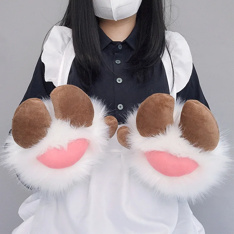 

Cartoon Sheep Hoof Shape Plush Gloves Cute Sheep Claw Mittens Dragon Paw Furry Cuffs Gloves For Halloween Party Cosplay Gloves