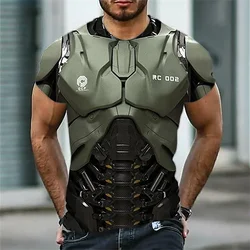 Oversized Men's T-shirt Fashion 3d Armor Short Sleeve Metal Style Print Tops Casual Personality T Shirts Men Clothing Streetwear